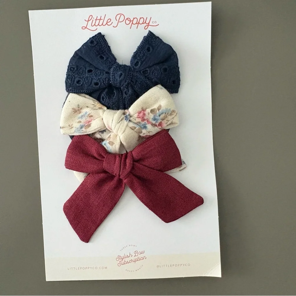 Little Poppy Bow Clip Set - Navy Eyelet, Floral, Burgundy NEW!